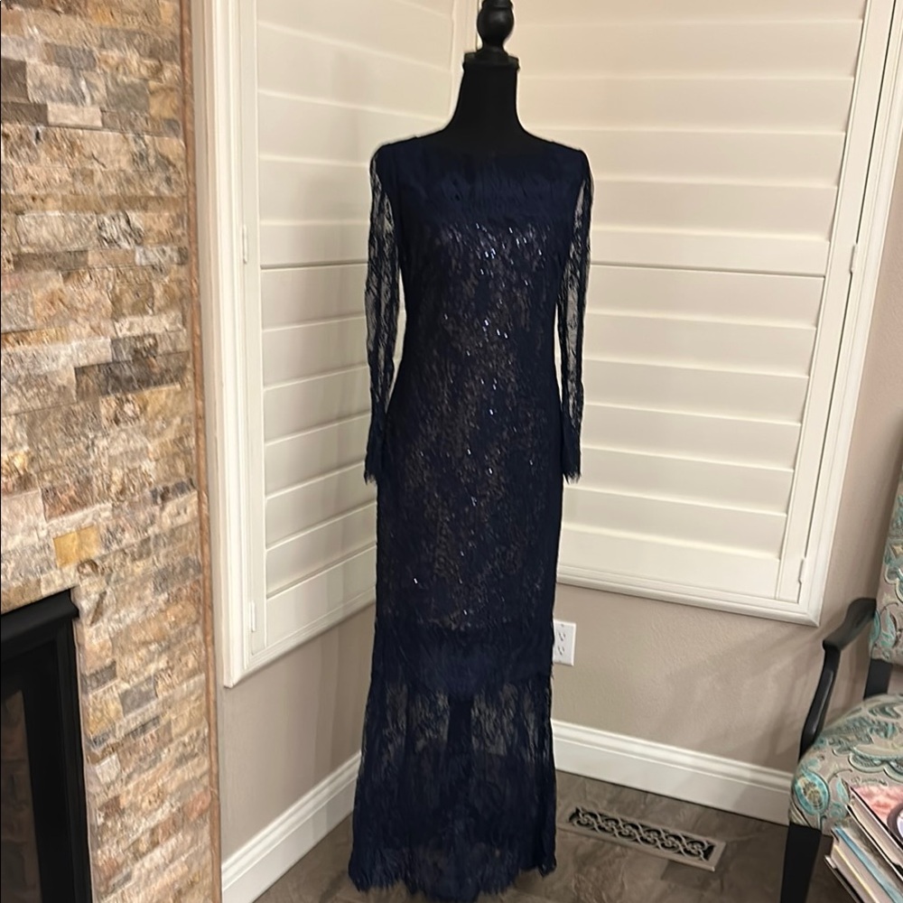 Mikael Aghal Blue Long Sleeve Bell Sleeve Gown